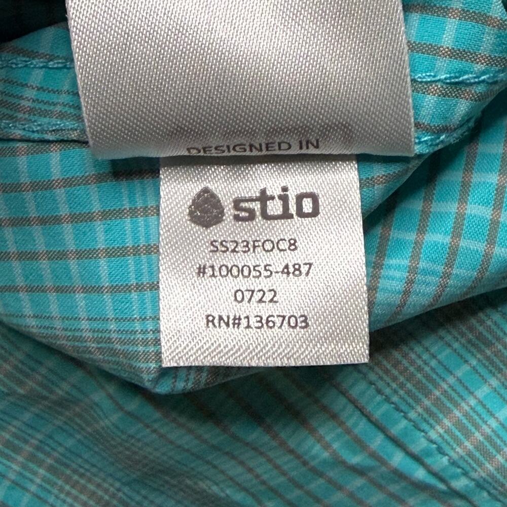 Stio Button Up Shirt Women’s Medium Turquoise Plaid Snap Western Outdoor Hiking - Picture 9 of 10